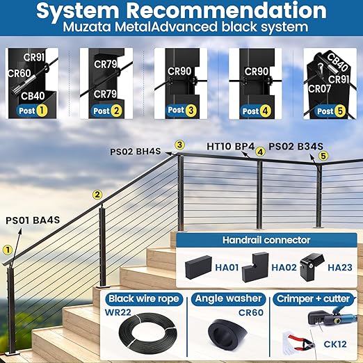 Muzata 20 Pack 3/8" ID Black Cable Railing Angle Washer 25 30 35 Degrees T316 Stainless Steel Black Angle Beveled Washer for 1/8" 5/32" 3/16" Cable Railing Hardware Kit CR60