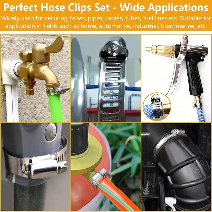 40 Pack Adjustable Stainless Steel Hose Clamps, 10-70mm Worm Gear Duct Pipe Clamp, Heavy Duty Metal Fuel Line Radiator Hose Clamps Kit for Plumbing, Automotive, Industrial, Garden, Indoor&Outdoor Use