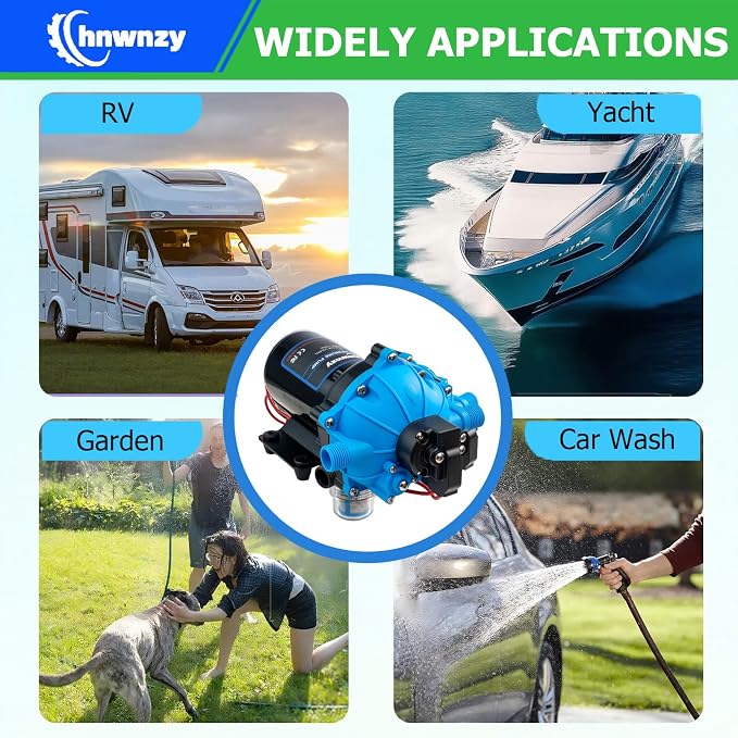 80PSI 7.5GPM Washdown Pump Kit, 12V Self-Priming Marine RV Water Pump with Pressure Switch, Strainer, Coiled Hose & Adjustable Nozzle for RV, Boat, Yacht, Camper, Travel Trailer and Sprayer