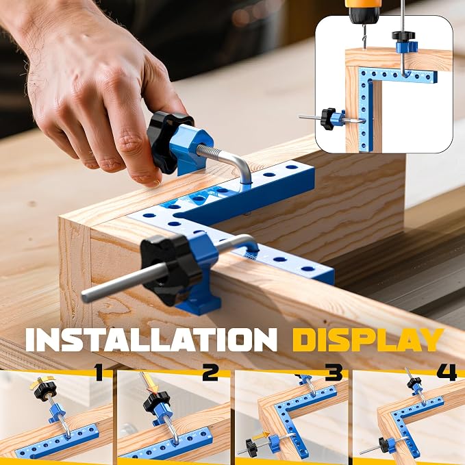 Professional 90 Degree Corner Clamp Set, CNC Aluminum Right Angle Clamp 140mm/5.5", Precision Wood Working Clamps with Dual Scale, L-Shaped Screws, Ideal for DIY, Cabinet, Box & Frame Assembly