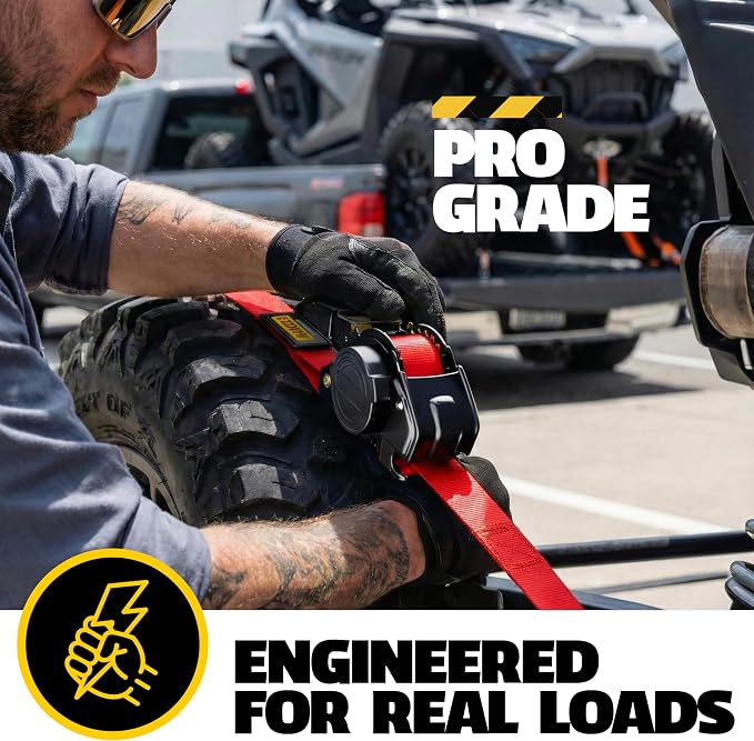 AUGO Retractable Ratchet Straps | 4 Heavy Duty Ratchet Straps Self Retractable Tie Downs with Soft Loops & Storage Bag for Motorcycle, Truck, Trailer, Cargo Van | 1200 Lb Break Strength 1” x 10’