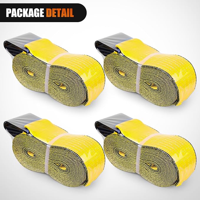 Nilight Truck Straps 4" x 30' Heavy Duty Tie Down with Flat Hooks 16800LBS Break Strength & 5400LBS WLL for Flatbed Trailer Cargo Control Recovery Tree Saver Bright Yellow (4 Pack)