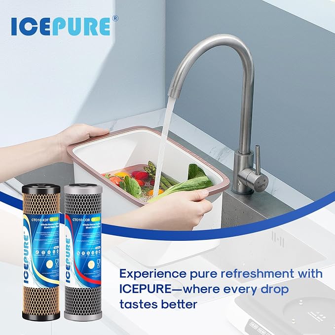 ICEPURE 2.5" x 10" Whole House CTO Activated Carbon Water Filter Combo Kit, 10 Inch KDF Cartridge and Upgraded Activated Carbon Lead Remove Filter Replacement for FXWTC, WHEF-WHWC and MORE, 1 Combo