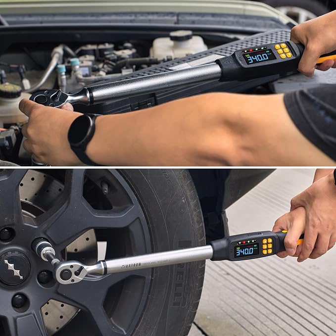 1/2 Drive Digital Torque Wrench with Adapters, 12.5-250 ft-lb (17-340 Nm), ±2% Accuracy, 72-Tooth Ratchet Head, Buzzer & LED Alerts, for Truck, SUV, Tires, Lug nuts & Wheels