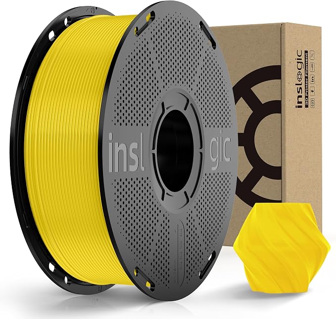 Inslogic Pre-Dried PLA Pro 3D Printer Filament, Strong & Tough PLA Pro Filament 1.75mm ±0.02mm, Reusable Spool, Compatible with Bambu and More FDM Printers, 1kg (Yellow)