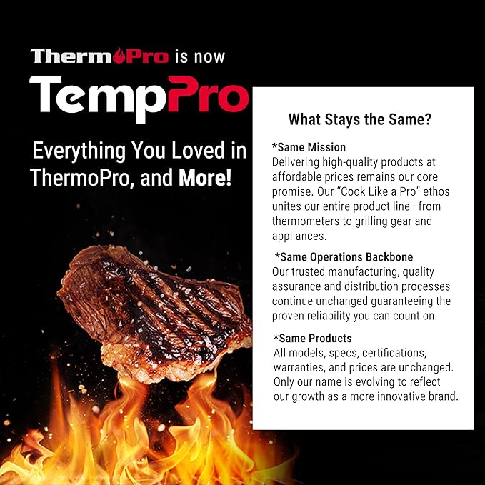 TempPro TP16 Large LCD Digital Meat Thermometer for Cooking, Smoking, Grilling, BBQ Food Temperature Indicator with Clock Timer and Stainless Steel Probe, Black(Previously ThermoPro)