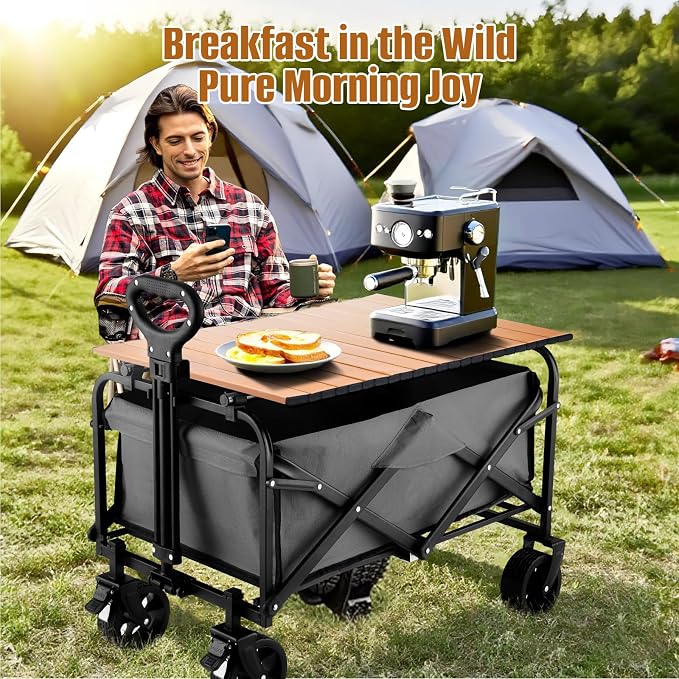 Metal Tabletop Board for Wagons Cart,Foldable Table 34"×21" | Heavy Duty for Wagon, Alloy Board with Load Capacity 68LBS, Camping Essential and Gear for Outdoor Party (Woody)
