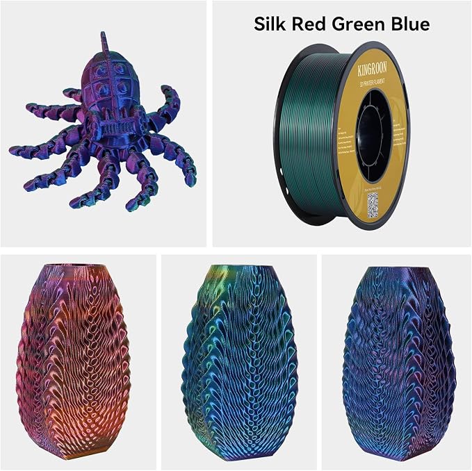 Kingroon Tricolor PLA Filament, Dualcolor Silk PLA Filament, Multicolor 3D Printer Filament, 1.75 mm, Dimensional Accuracy +/- 0.03 mm, 16kg Spool(35.2lbs) 16 Rolls, 16 Different Multicolor Filaments
