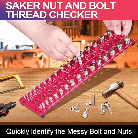Nut and Bolt Thread Checker 32 SAE & 32 Metric Rustproof Solid Non-Deformable Thread Checker, Wall-Mountable Bolt Size Finder Tool, Bolt and Nut Sizer and 19 Drill Bit Sizes for Quick Measurement