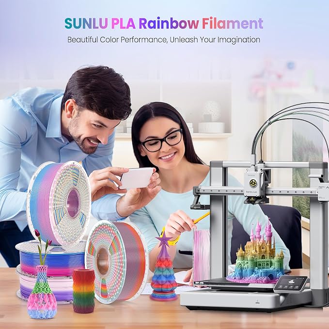 SUNLU 3D Printer Filament, Rainbow PLA Filament 1.75mm, Multicolor Gradient 3D Filament, Neatly Wound 3D Printing Filament, Dimensional Accuracy +/-0.02mm, 1KG Spool. (Rainbow PLA 01)