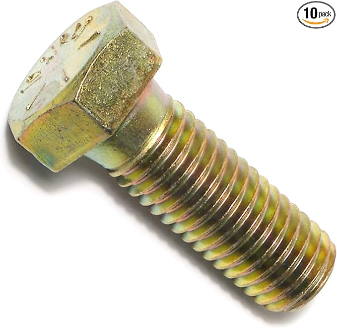 Hard-to-Find Fastener Grade 8 Hex Cap Coarse Large Bolts, Bulk Pack, Steel Hex Bolts for Construction, Home Improvement, 5/8-11 x 1-3/4, Pack of 10