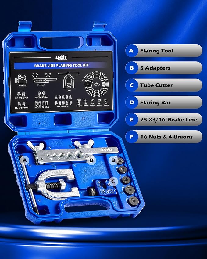 Orion Motor Tech 3/16 in Brake Line Kit, Brake Line Flaring Tool Kit with 25 ft Brake Line, 16 Fittings & 4 Unions, Double & Single Flaring Tool Kit for Most Hydraulic Braking Fuel Systems
