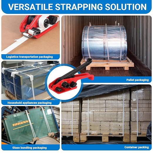 Woven Cord Banding Kit Pallet Packaging Tool 3/4" x 147' Strapping, 60pcs Metal Phosphate Cord Strapping Buckles Heavy Duty Tensioner Kit by LOCXVE