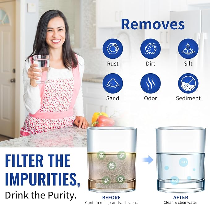 CFS – 10" x 2.5" String Wound Sediment Water Filter Cartridges Compatible with GE FXWSC Models – Universal Whole House Replacement Filter – 12 Pack