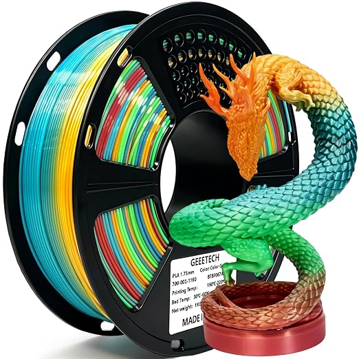 Geeetech Rainbow PLA Filament 1.75mm, 3D Printer Multicolor Filament, Color Changing Filament 1kg (2.2lbs) 1 Spool, Dimensional Accuracy +/- 0.02 mm
