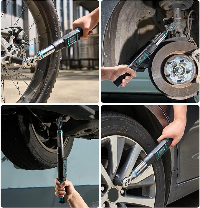Seesii 3/8" Digital Torque Wrench, ±2% Accuracy, 0–220 N·m/0–162 ft-lbs, LCD Display, Real-Time & Peak Modes, Preset & Data Storage, Dual Alarm, Electric Torque Wrench for Bicycle, Car, Motorcycle
