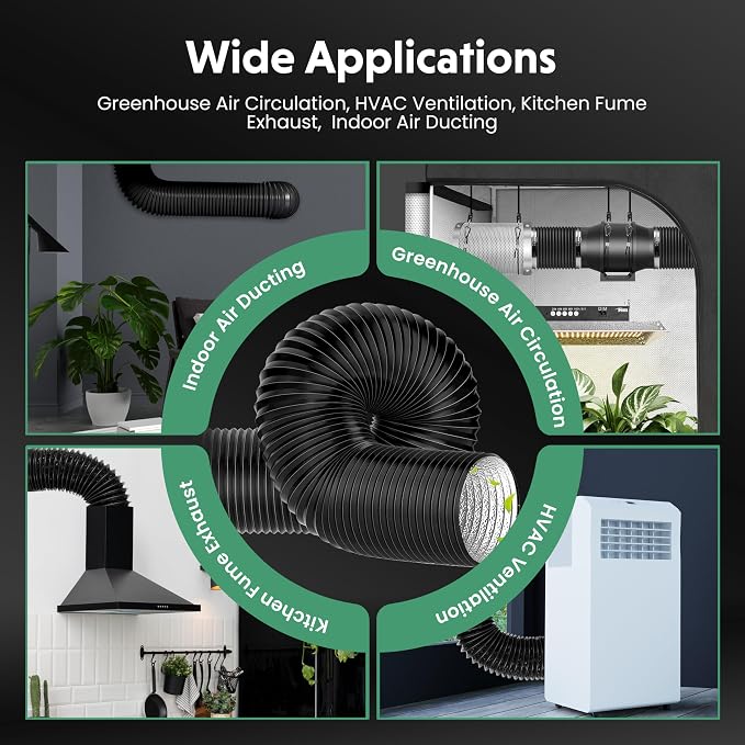 Flexible 12-Inch Aluminum Ducting, Dryer Vent Hose, Heavy-Duty Three-Layer Protection, 25-Feet Long for Heating Cooling Ventilation & Exhaust, Black