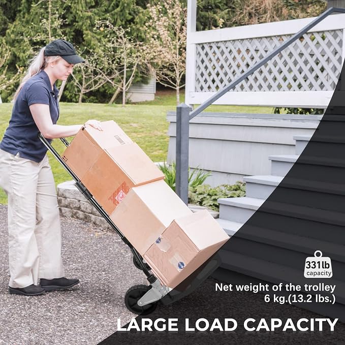 Leeyoung Dolly Cart and Folding Hand Truck,Heavy Duty 331lb Capacity Dolly for Moving,Aluminum Wheel Bracket and Steel Tube,Foldable Hand Truck with Anti-Slip Silent Wheels for Indoor/Outdoor Moving