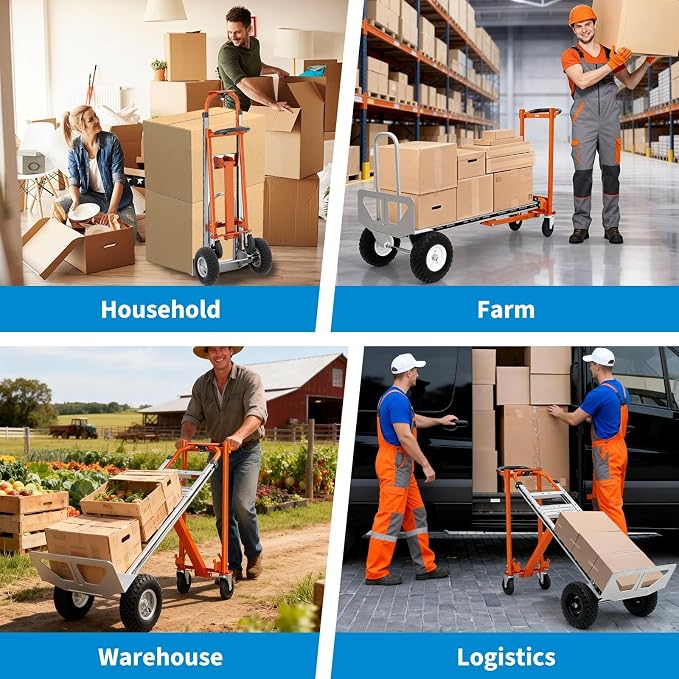 4 in 1 Convertible Hand Truck, Aluminum Hand Trucks 1000 Lb Capacity, Convertible Hand Truck with Wheels, Elastic Straps, Hands Dolly Heavy Duty for Home, Warehouse, Supermarket, Office