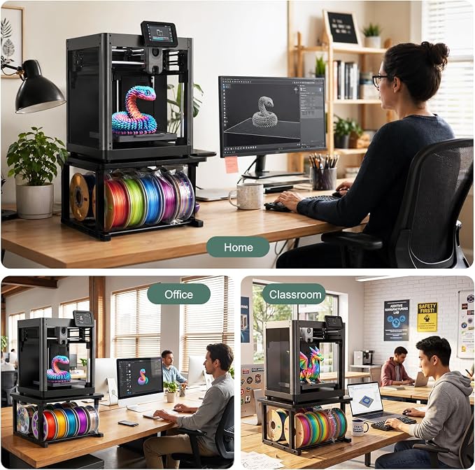 3D Printer Stand for Desk 3D Printer Table with Filament Storage 2 Tiers 3D Printer Filament Storage Rack Desktop Heavy Duty Sturdy Anti-Vibration Holds 10 Spools for Home Office Workshop