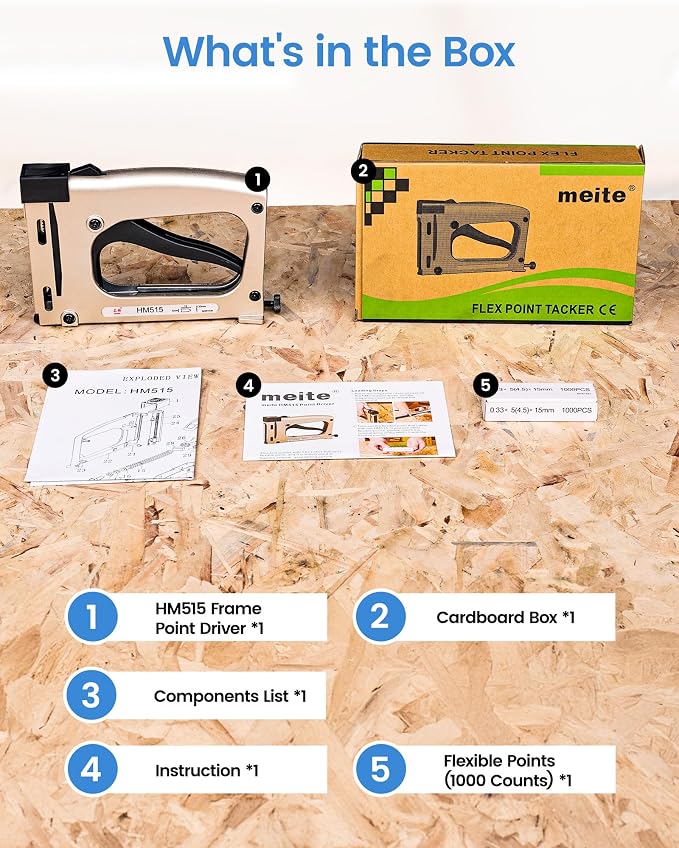 meite Point Driver HM515 Manual Tool with 1000-Count Flexible Point Nails, Picture Framing Tool for DIY Crafts, Frame Point Driver, Picture Frame Stapler/Nailer/Tacker
