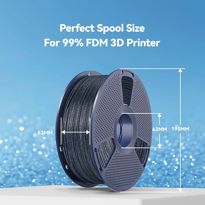 SUNLU Shiny Sparkle PLA Filament 1.75mm, Galaxy Glitter 3D Printing Filament, Dimensional Accuracy +/- 0.02mm, 1kg Spool, Works with Most FDM Printers, Twinkling Black
