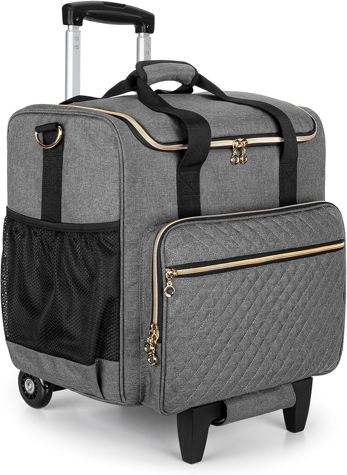 LUXJA Rolling Craft Bag with Pockets for 12 x 12 inch Scrapbook Album and Laptop, Rolling Scrapbook Tote with Detachable Dolly (Patent Pending), Gray