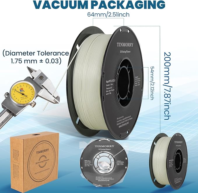 TINMORRY PETG Filament 1.75, Rapid PETG-Eco 3D Printer Filament, Compatible with Most FDM 3D Printers, 1 KG 1 Spool, Meeple White