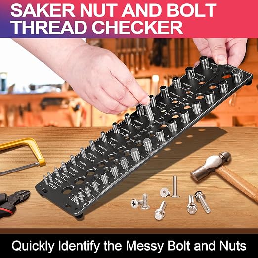 Nut and Bolt Thread Checker 32 SAE & 32 Metric Rustproof Solid Non-Deformable Thread Checker, Wall-Mountable Bolt Size Finder Tool, Bolt and Nut Sizer and 19 Drill Bit Sizes for Quick Measurement