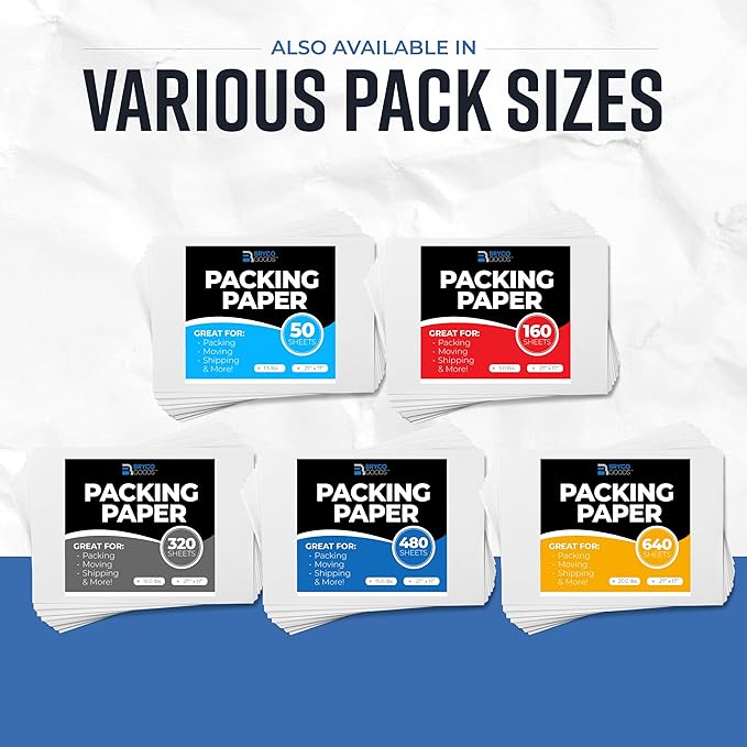 Packing Paper Sheets for Moving | 960 Sheets | 27" x 17" | 30 lb | Made in USA | Newsprint Paper | Must Have in Your Moving Supplies