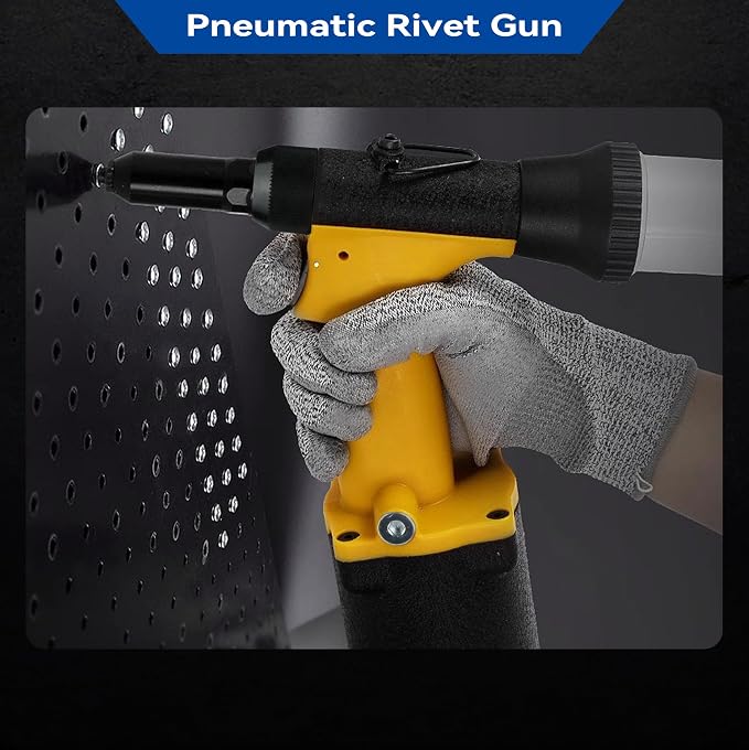Pneumatic Rivet Gun Kit, Air Riveter Tool with 4 Nozzles (3/32"-3/16"), Switch-Type Interface, Self-Suction Design for Auto Repair & Metal Work