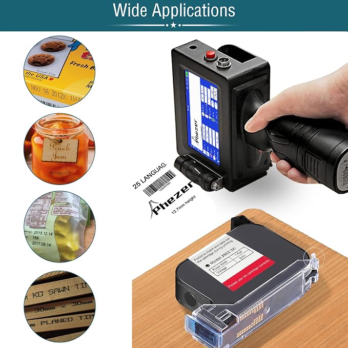 Phezer Original 42ml Black Quick Dry Solvent Ink Cartridge Replacement JS62 for 0.5inch/12.7mm Handheld Inkjet Printers P15 / P16 / P18 and 0.5-inch Mini Inkjet Printer (JS62 Cartridge)