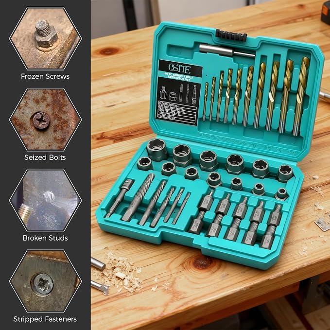 Bolt Extractor Kit & Screw Extractor Set, 40 Pcs with Left Hand Cobalt Drill Bits & Easy Out for Removal of Broken, Stripped, Rusted, Frozen, Rounded-Off Screws, Bolts, Studs, Nuts