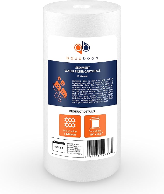 Aquaboon Whole House 1 Micron Water Filter 10 x 4.5 Against Sediment Water Filter Cartridge Replacement Compatible with DGD-5005, AP810, 4-Pack