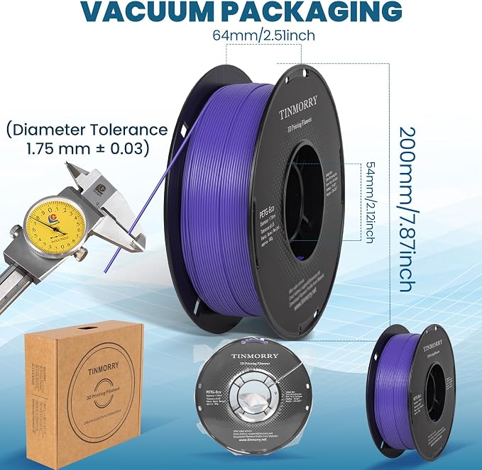 TINMORRY PETG Filament 1.75, Rapid PETG-Eco 3D Printer Filament, Compatible with Most FDM 3D Printers, 1 KG 1 Spool, Vinca Blue