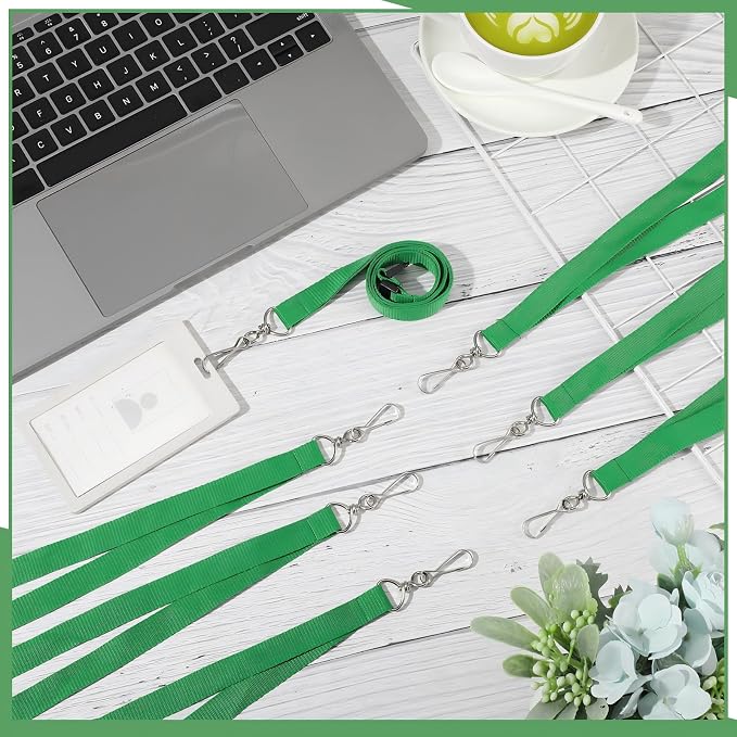 Patelai 120 Pcs Breakaway Lanyards with J Hook Bulk Flat for ID Badges Neck Badge Lanyards Card Name tag Holder Neck Straps (Green)