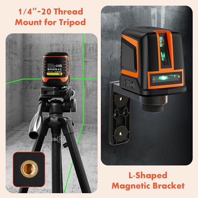 DOVOH Rechargeable Laser Level Self Leveling Cross Line, C2-120G | Green Beam, Dual Lasers, 2600mAh Li-ion Battery, 66ft, For Home DIY, Hanging Pictures, Tiling
