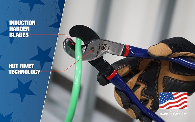 Southwire 9" Cable Cutter Wounded Warrior - Built from American Forged Steel for Tough Jobs - Induction-Hardened Blades - Dipped Comfort Handles - Precision Cable Cutting Tool