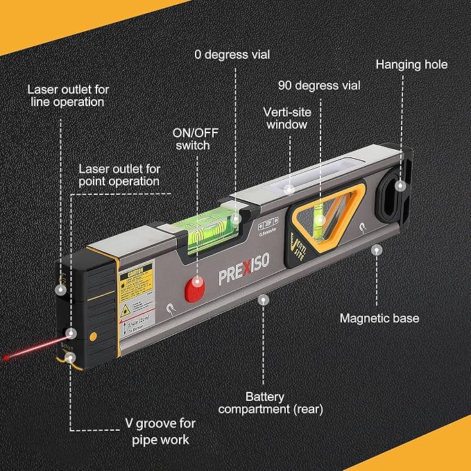 PREXISO 100Ft Rechargeable Laser Level Dual Modules & PREXISO 2-in-1 Laser Level Spirit Level with LED Lights, 100Ft Point & 30Ft Line
