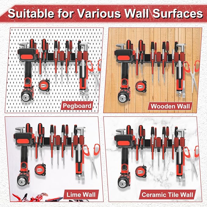 2Pcs Metal Screwdriver Organizer, Wall Mount Plier Organizer Hammer Holder, Hand Tool Storage Rack for Garage Workshop Workbench (Black, 2PCS)