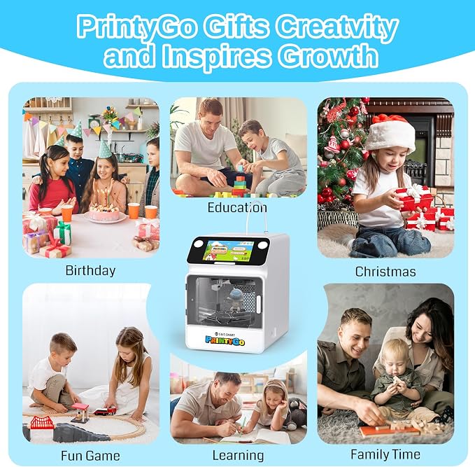 SainSmart PrintyGo Mini 3D Printer for Kids, 600mm/s Auto Leveling Printer for Beginners with 5" Touch Screen, 1500+ Models, Child-Safe Design, Wi-Fi/App Control, Pre-Assembled for STEM Learning Gift