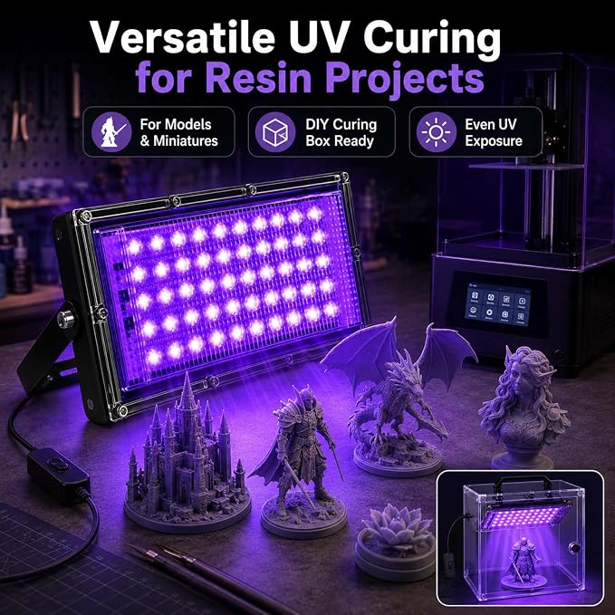 3D Printer UV Curing Light 405nm for SLA DLP LCD Models, Fast Solidifying Lamp for Photosensitive Materials, DIY Curing Tool for Crafts and 3D Prints