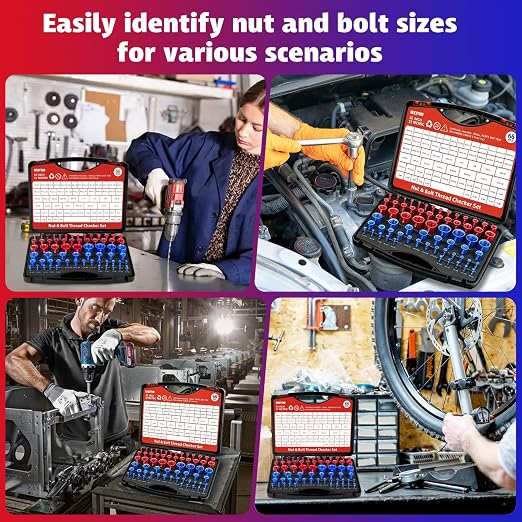 66 Pcs Thread Checker Nut and Bolt Thread Checker Set with 35 Inch and 31 Metric Box Set Thread Gauge for Tight Spaces SAE and Metric Sizes Ideal for Bolt and Nut Size Checking