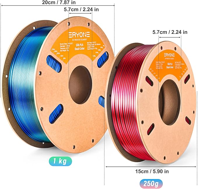 ERYONE PLA Filament 3D Printer Filament Multicolor 1.75mm +/- 0.03mm, PLA Filament 250g Spool, Silk Dual Color Black Red