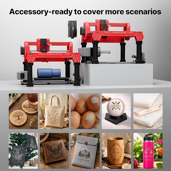 ATOMSTACK Swift 2.5W Laser Engraver Mini, Laser Engraving Machine for Wood Leather Acrylic, Desktop Laser Cutter, Fully Assembled, WiFi & USB, AI Software, 135×145mm Work Area, Red, 2500mW | No Assembly AI Design Tools Multi-Material Engraving App & PC...