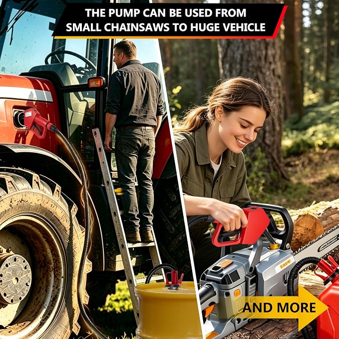 5GPM Fuel Transfer Pump with Auto-Stop & Hand Nozzle, 118'' pumping lift, fit different jug size and depth barrels,no adapters needed,portable gas pump,barrel pump for Gasoline, Diesel, Kerosene