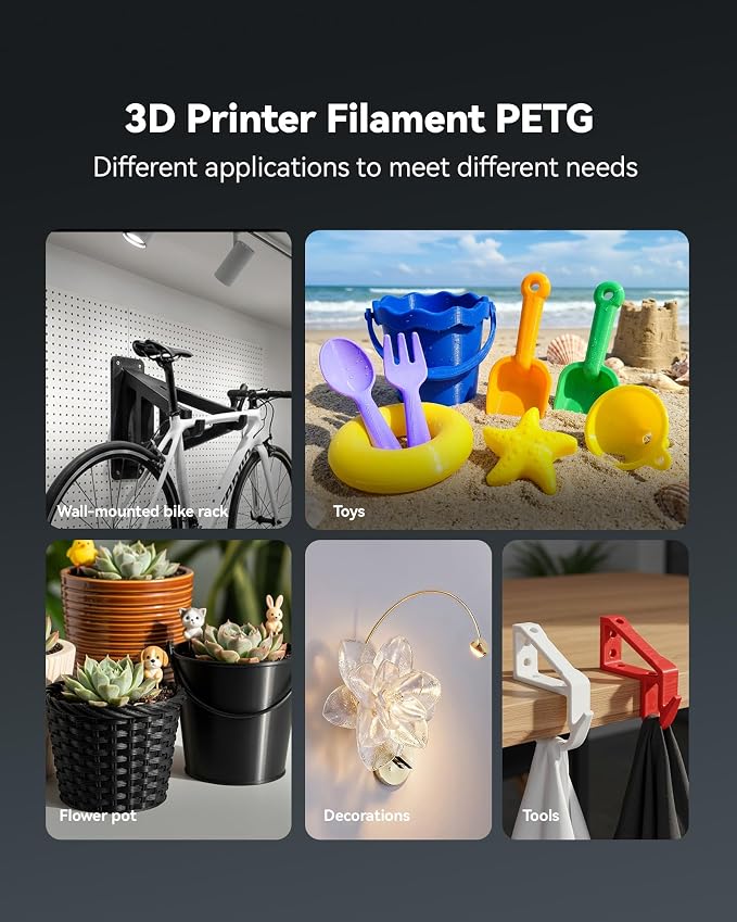SUNLU PETG Filament 3KG, Large Spool High Strength PETG 3D Printer Filament 1.75mm, Dimensional Accuracy +/- 0.02mm, 3KG Spool(6.6lbs), Black
