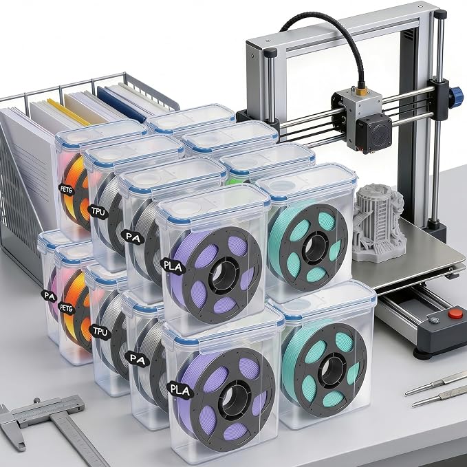 Filament Storage Box - 18 Pack for 3D Printer Filament Container with Desiccants, 0.4mm Nozzle Cleaning Needles and Tube Cutter, Sealing and Protection for 1.75mm Filament (Blue, 18)