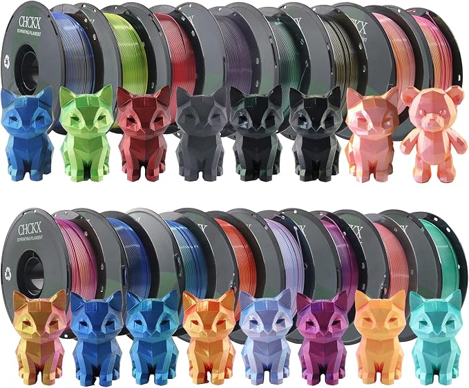 16 Pack PLA Filament Bundle, Silk Dual Color PLA Filament, 1.75mm, 1kg Spool (2.2lbs), Dimensional Accuracy +/- 0.02mm, 16 Different Dual Colors Gradient Filament for Most FDM 3D Printers