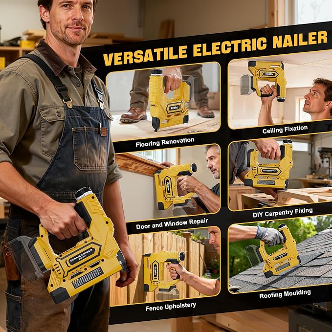 Ecarke Cordless Brad Nailer 2-in-1 Compatible with DeWalt 20V Battery, 18 Gauge Nail Gun 5/8 to 1-1/4 Inch with 2000 Nials for Wood Carpentry, Powered Electric, 2 Mode, Tool Only